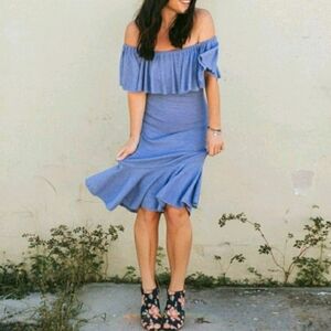 New LuLaRoe Cici Blue Sleeveless Midi Dress 2XL ruffled western style